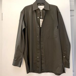 NWT Frame army green oversize relaxed cotton  button down dress shirt women’s XS